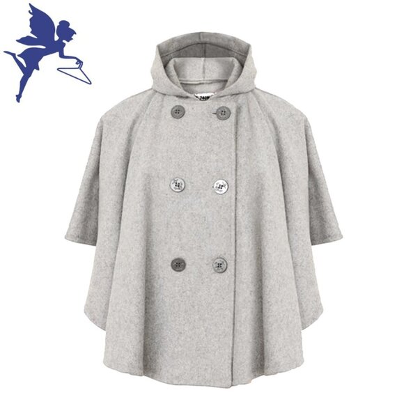 SCHOTT NYC Double Breasted Wool Hooded Peacoat Cape